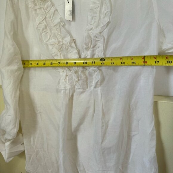 Tahari NEW ELISE Silk Cotton Ruffle Blouse Top Lightweight Sheer Slits Neutral S - Picture 14 of 15